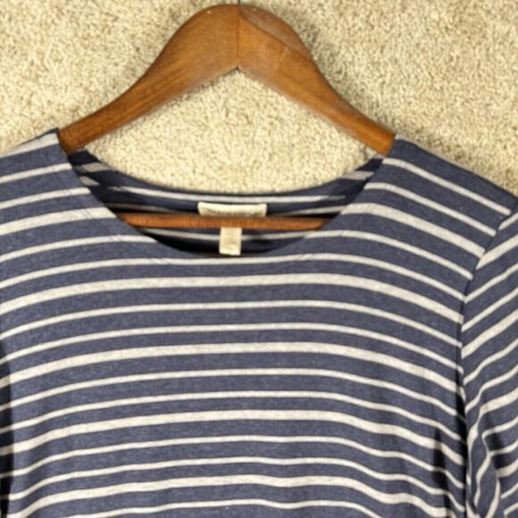 Eileen Fisher Tunic Navy Gray Stripe Womens Medium Round Neck Stretch Shirt Top - Picture 5 of 11